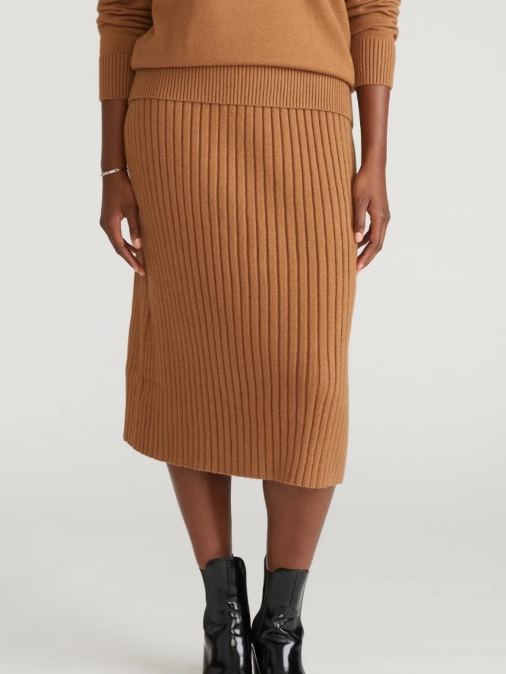 Universal standard Risa Sweater Skirt Ribbed Knit Midi Skirt - Brown